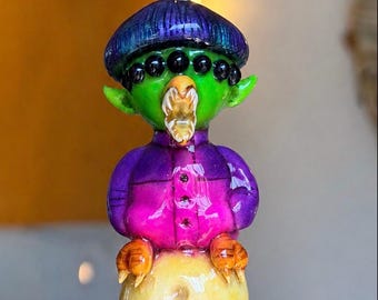 Cosmic Alien boy sculpture necklace inspired by Oliver tree LED light effective