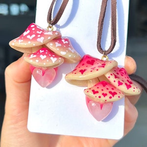 Bestie Mushroom Pendant Set: Rose Quartz Glow-in-Dark Charms