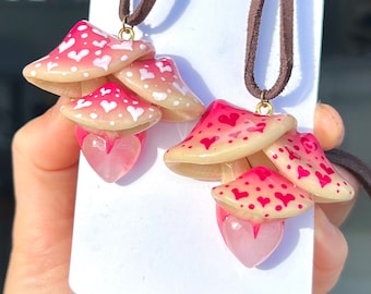 Bestie Mushroom Pendant Set: Rose Quartz Glow-in-Dark Charms