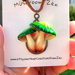 3D petite Glow in dark double caps Mushroom Necklace, mushroompendant Mushroom Jewelry, Natural Jewelry, Music Festival Jewelry image 1