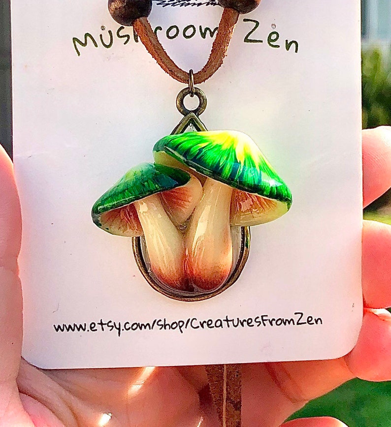 3D petite Glow in dark double caps Mushroom Necklace, mushroompendant Mushroom Jewelry, Natural Jewelry, Music Festival Jewelry image 1