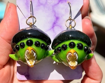 Alien boy sculpture earrings  hand sculpted  inspired by Oliver tree LED light effective