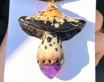 Glow in Dark Mushroom Necklace: Handmade Amethyst Pendant
