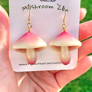 Glow In the dark white peach cap earrings 14k gold hooks/  cap mushroom earrings