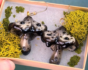Spooky goth Glow In dark inky cap mushroom earrings