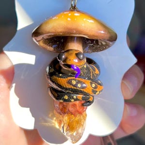 Purple Tongue spotted gold black Python Psilocybin mushroom pendant  24 inches adjustable cord
