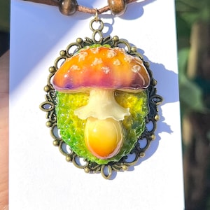 Handmade Glow in the Dark Mushroom Pendant: Adjustable Leather Cord