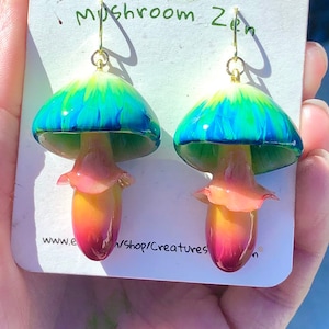 Glow in the dark Tropical sunset Vibe caps  14k gold hooks mushroom earrings
