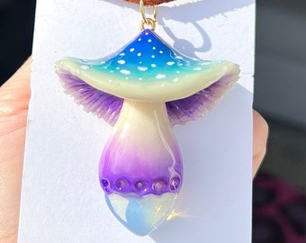Opalite Water Fairy Amanita Zen’s signature design mushroom pendants Glow in dark  glow in the dark mushroom charm