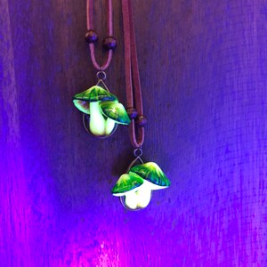 3D petite Glow in dark double caps Mushroom Necklace, mushroompendant Mushroom Jewelry, Natural Jewelry, Music Festival Jewelry image 2