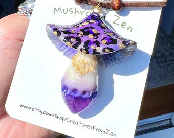 Special edition Animal style Leopard Glow in dark mushroom charm + Amethyst zen signature style