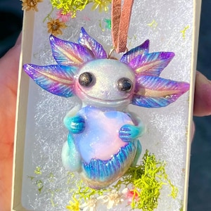 Axolotl Necklace. Northern Light Exotic Opalite pendant reptile 24 inches adjustable cord glow in the dark amphibian
