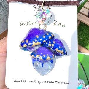 2 pendants Share with your bestie set Petite Cute cluster Glow in dark mushroom pendants With Amethyst / clear Quartz image 3