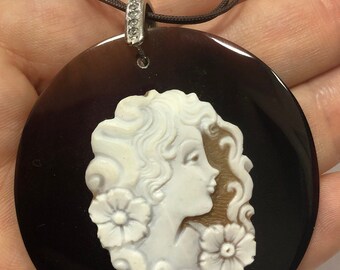 Pendentif En Argent 925 Avec Perles D'eau Douce Et Camée Cornélienne Orange - AGDV 0172