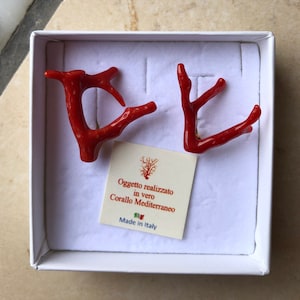 Red coral earrings, red coral branches, coral earrings, red coral, ear studs, Mediterranean coral,