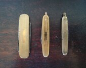 Colonial Providence R.I. USA antique vintage pocket knives double blade stainless steel lot of 3 art deco brass gold tone knife dad gift