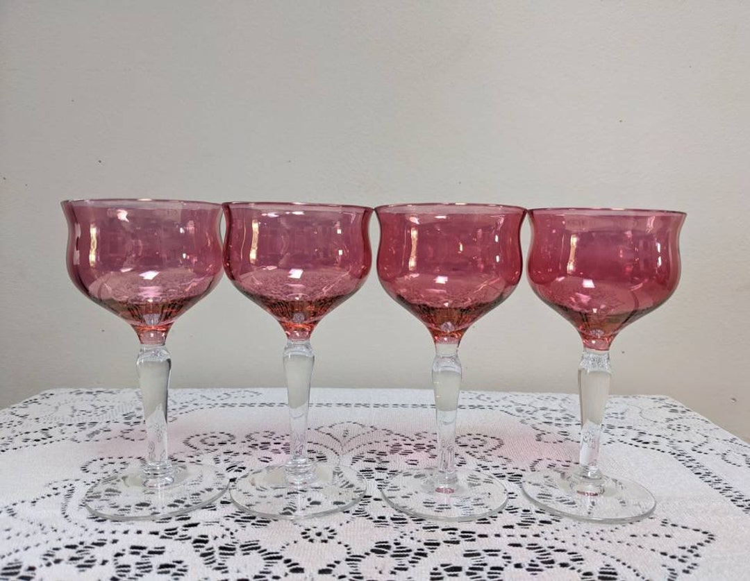 Vintage Pink Cordial Glasses Set of 4 Iridescent Pink Valentine's Day