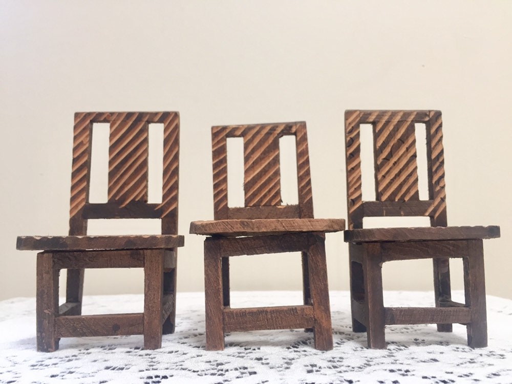 Vintage miniature carved wooden chairs mini dining room chairs Etsy