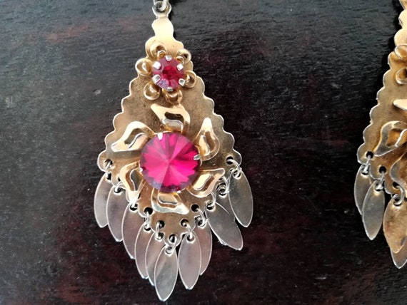 Vintage earrings chandelier dangle statement pink… - image 3