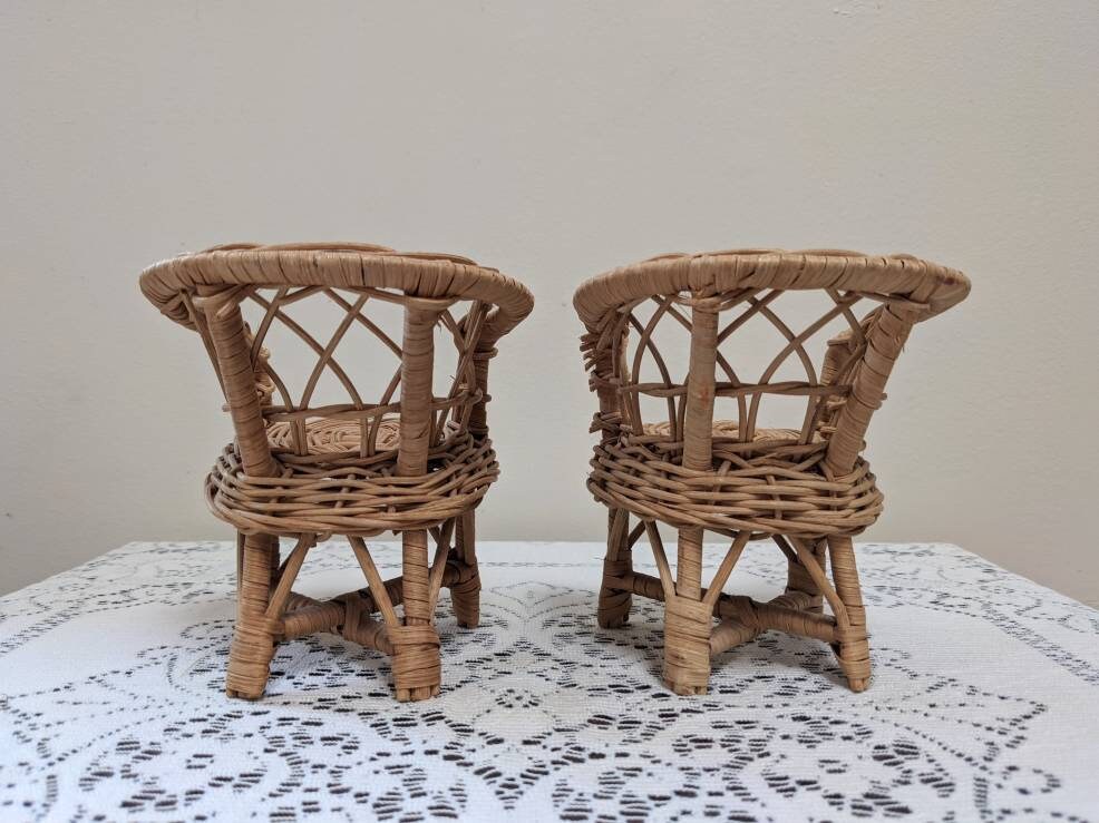 Vintage Rattan Doll House Furniture Table Chairs Boho Decor Etsy
