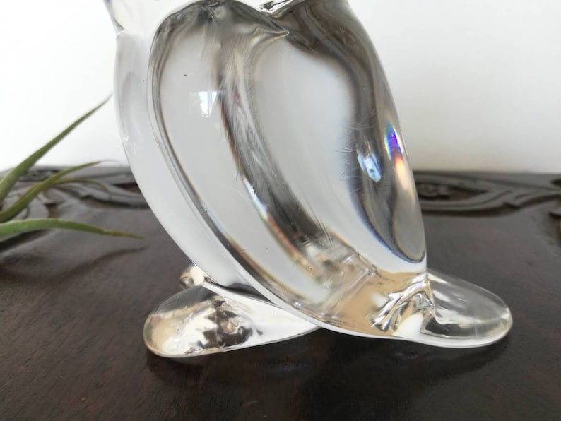 Vintage large clear glass owl figurine crystal mid century horned owl decor paperweight unique owl gift retro owl art stylized