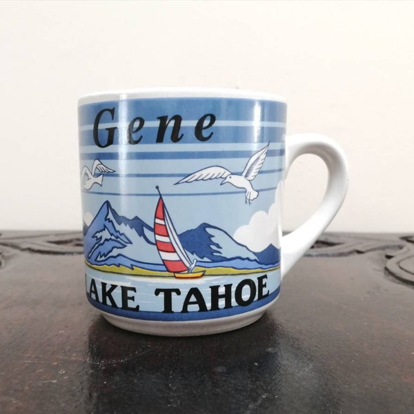 Vintage name mug Gene Lake Tahoe souvenir gift retro name mug vintage novelty mug sailboat birds