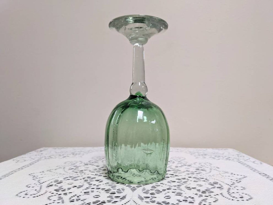 Hand blown wine glass green Mexican glassware Mexico unique Etsy