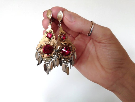 Vintage earrings chandelier dangle statement pink… - image 2