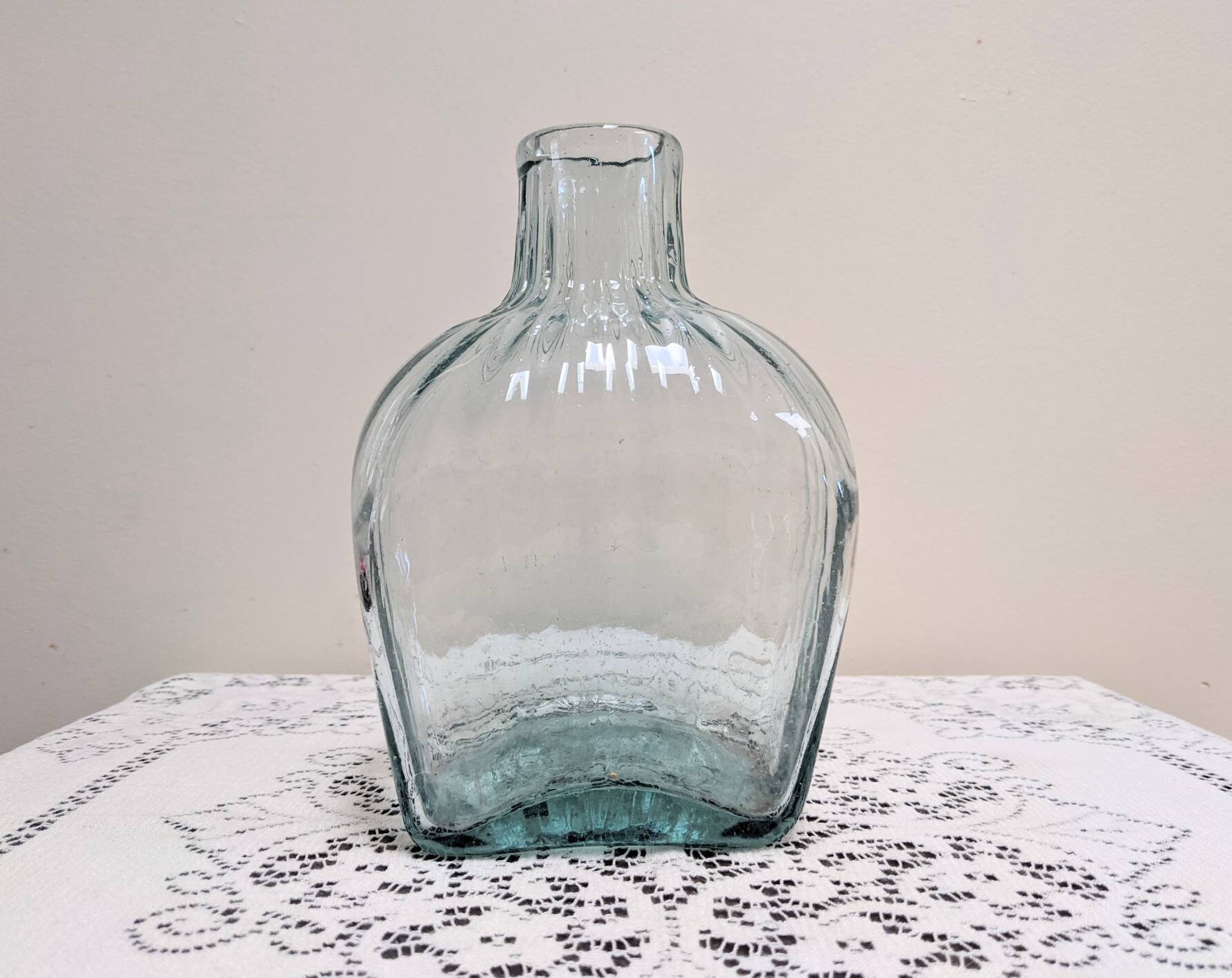 Hand Blown Glass Decanter Pontil Mark Light Blue Mexican Etsy