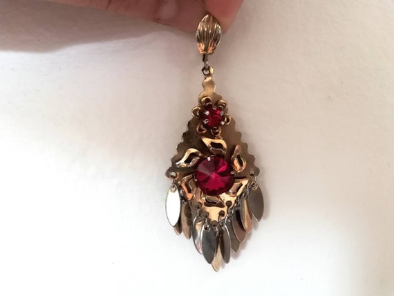 Vintage earrings chandelier dangle statement pink… - image 4