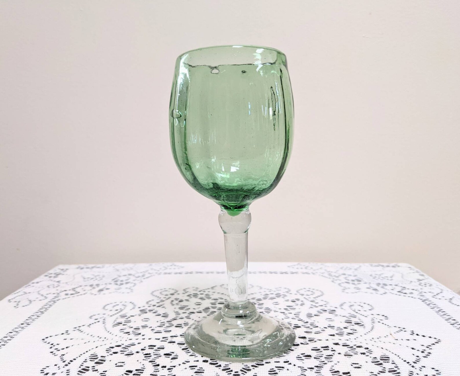 Hand blown wine glass green Mexican glassware Mexico unique Etsy