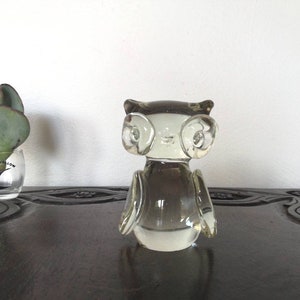 Vintage large clear glass owl figurine crystal mid century horned owl decor paperweight unique owl gift retro owl art stylized