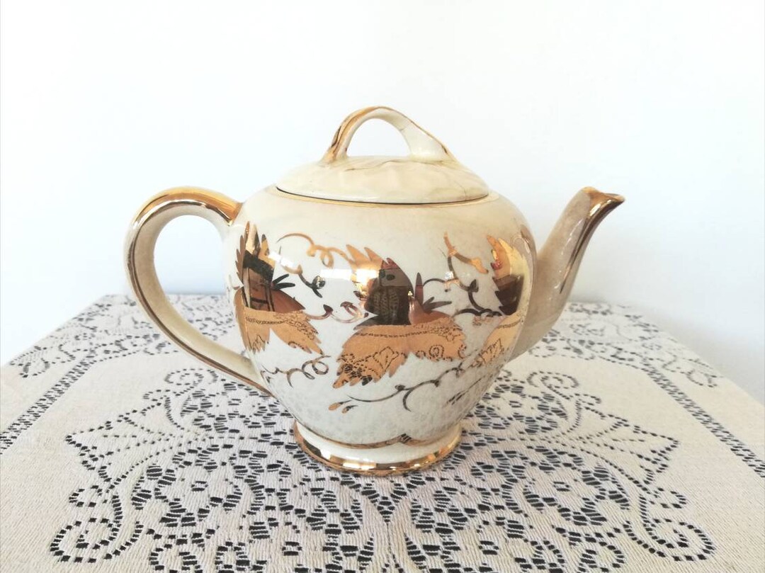 Vintage Price Brothers Teapot Cream W/ Gold Hand Painted Grape Leaves