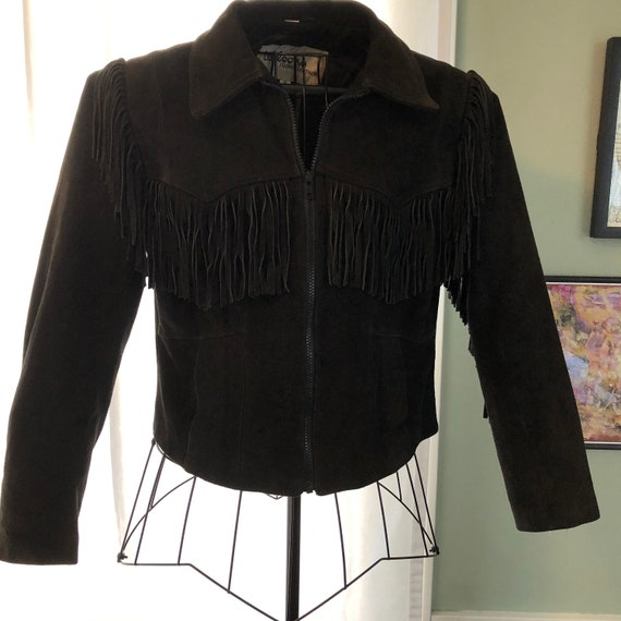 vintage women's black suede fringe jacket by wilso