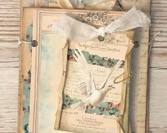 Little Bird Tag Book...Vintage Digital Junk Journal Kit, Printable Papers, Instant Download, Tag Book, Jpeg Files