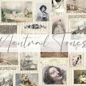 Neutral Tones...Vintage Digital Junk Journal Kit, Printable Papers, Instant Download, A4 Paper Collection, Jpeg Files