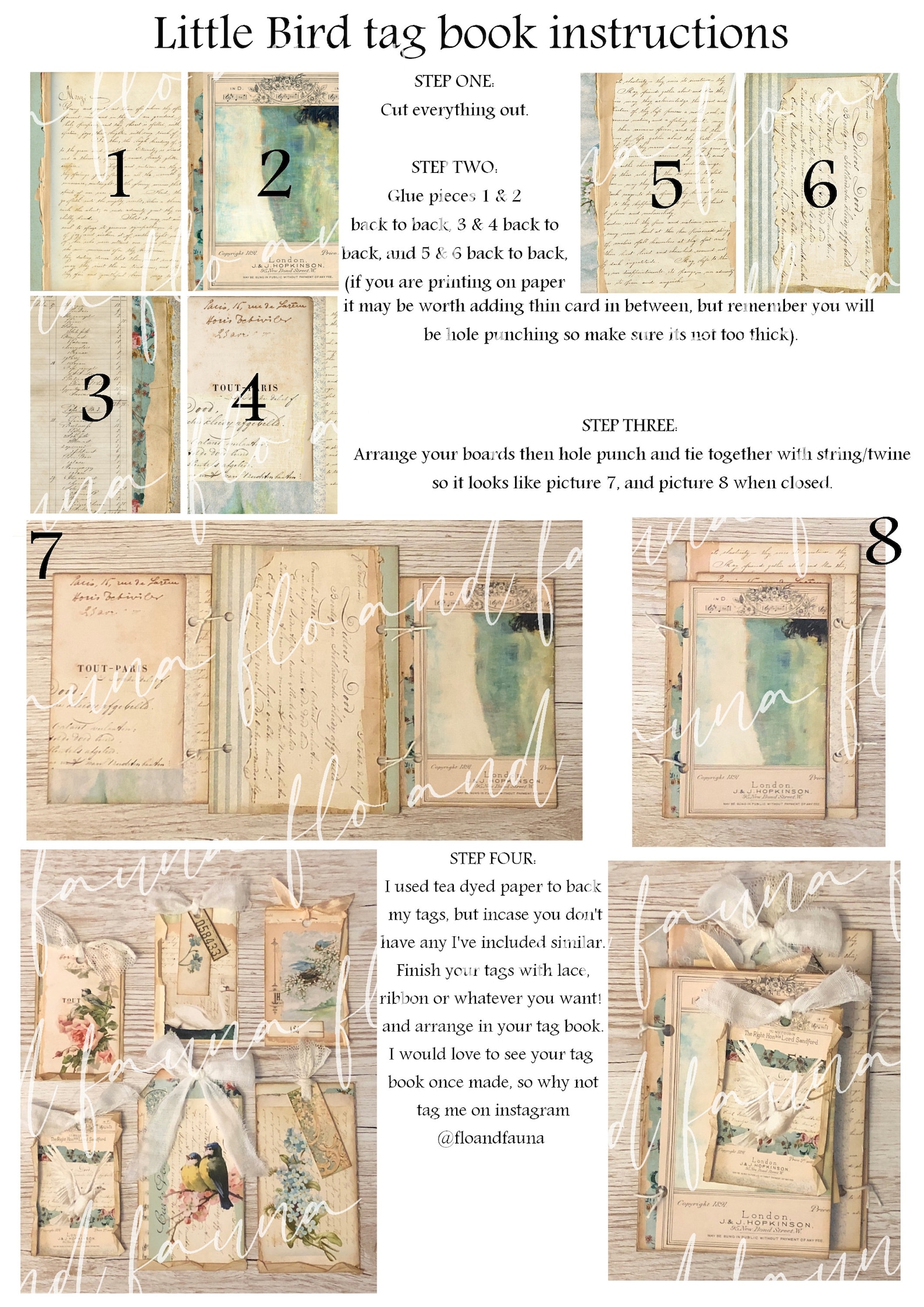 Little Bird Tag Book...vintage Digital Junk Journal Kit, Printable ...