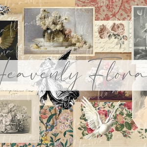 Heavenly Florals...Vintage Digital Junk Journal Kit, Printable Papers, Instant Download, A4 Paper Collection, Jpeg Files
