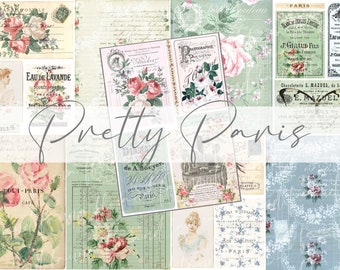Pretty Paris...Vintage Digital Junk Journal Kit, Printable Papers, Instant Download, A4 Paper Collection, Jpeg Files
