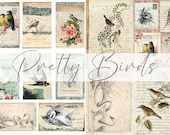 Pretty Birds...Vintage Digital Junk Journal Kit, Printable Papers/Tags/Journal Cards, Instant Download, A4 Paper Collection, Jpeg Files