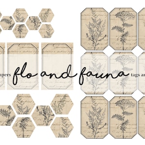 Vintage Botanicals - Labels - Junk Journal Printable Collection - Instant Digital Download - Jpeg - A4 - 300dpi - Journal  Printables
