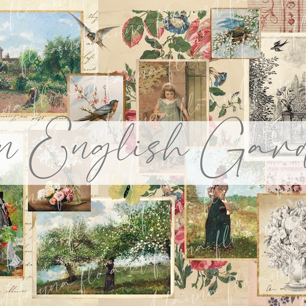 An English Garden...Vintage Digital Junk Journal Kit, Printable Papers, Instant Download, A4 Paper Collection, Jpeg Files