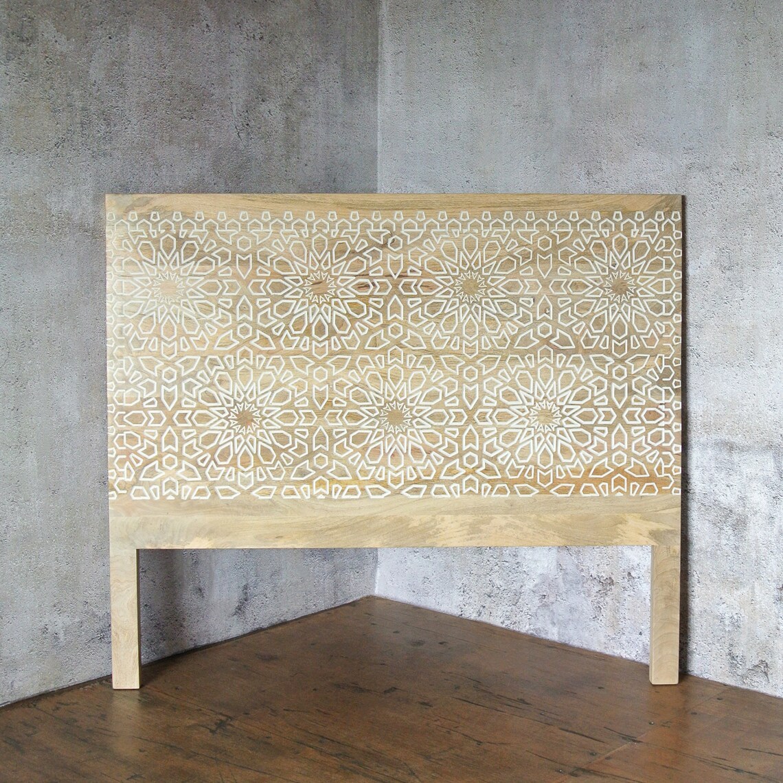 Manor Carved Solid Mango Wood Headboard Etsy