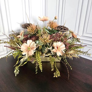 Fall Neutral Faux Floral Centerpiece, Rustic Dining Table Arrangement, Modern Autumn Decor, Thanksgiving Table Accent, New Home Gift