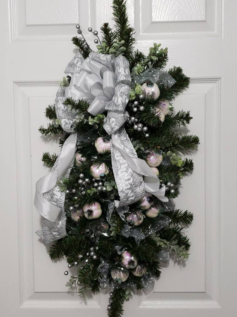 Winter Swag Winter Door Decor Evergreen Swag White Winter Swag Etsy