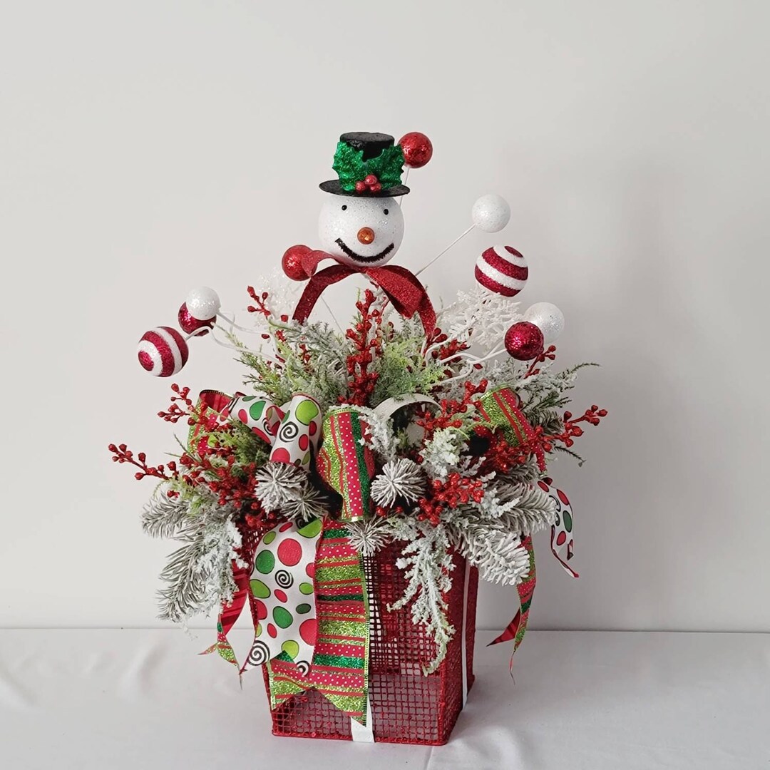 Snowman Gift Box, Snowman Table Decor, Bobble Head Snowman Centerpiece ...