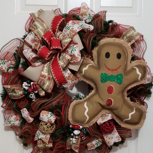 Gingerbread Wreath for Front Door, Gingerbread Christmas Wreath, Gingerbread Boy Christmas Wreath for Front Door. Christmas Wreath