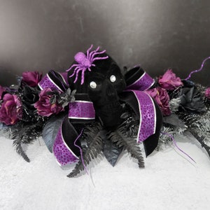 Black Skull Halloween Centerpiece: Rhinestone Eyes, Velvet Bows