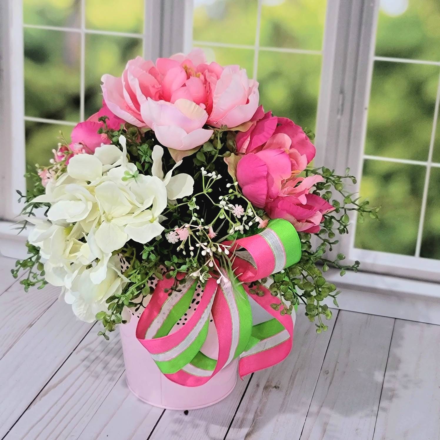 Pink Peony & Hydrangea Floral Arrangement: Spring Table