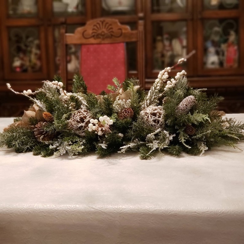 Magnolia Centerpiece Mantel Decor Winter Centerpiece Winter Tablescape Farmhouse Centerpiece Burlap Magnolia Table Decor